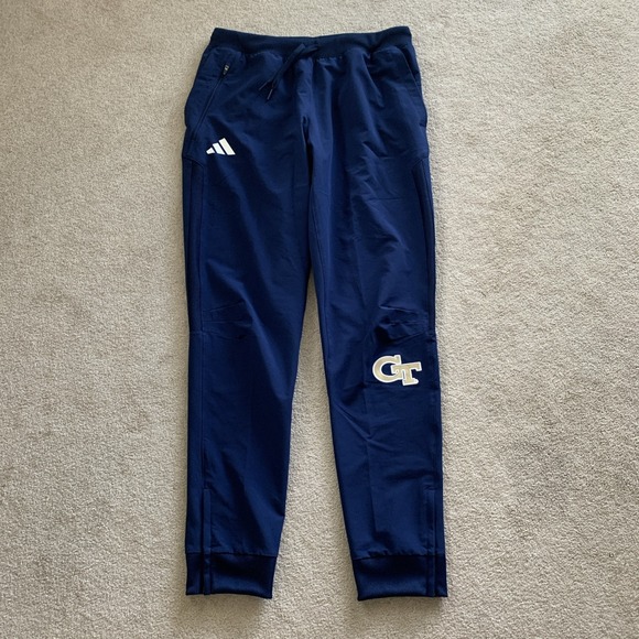 Georgia Tech Adidas Team Issued Sweatpants Sz M Blue Tapered Joggers zip cuffs - Picture 1 of 11